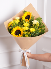 Vibrant Bunch! – Brighten any day with this radiant mix of Sunflowers, Carnation Yellow, Chrysant Yellow, and...