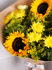 Vibrant Bunch! – Brighten any day with this radiant mix of Sunflowers, Carnation Yellow, Chrysant Yellow, and...