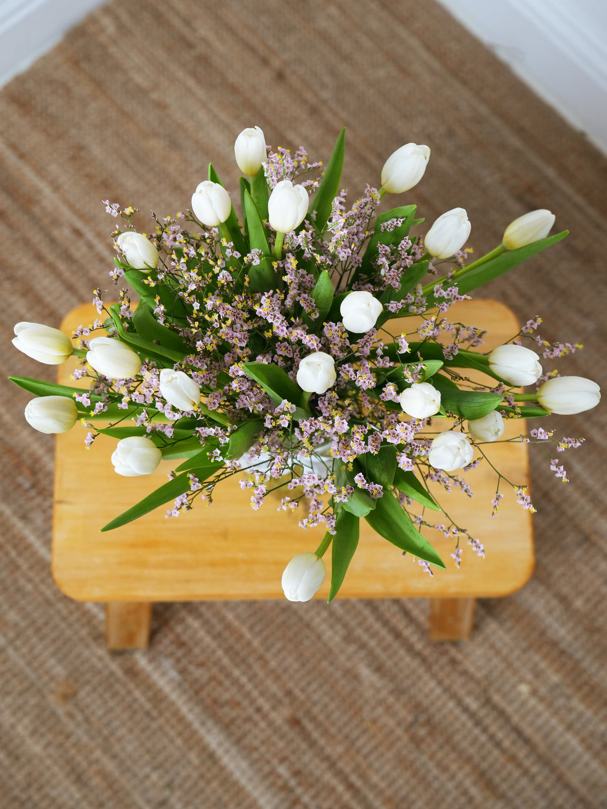 White Tulips - Vase with Free Upgrade to Next Size