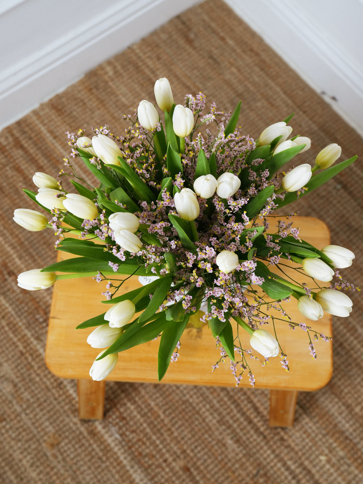 White Tulips - Vase with Free Upgrade to Next Size