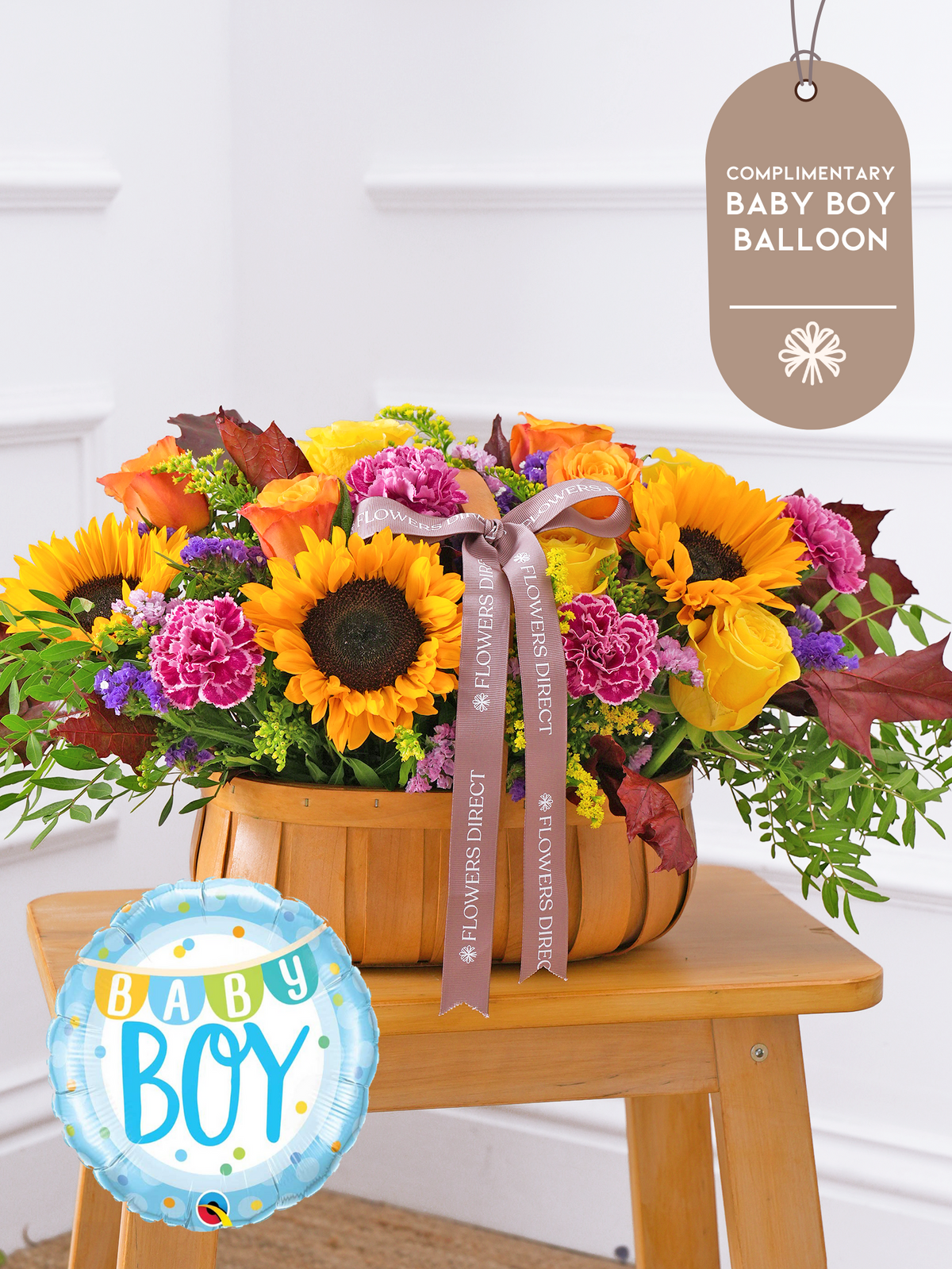 Baby Boy Autumn Charm - Basket  (Complimentary Baby Boy Balloon)