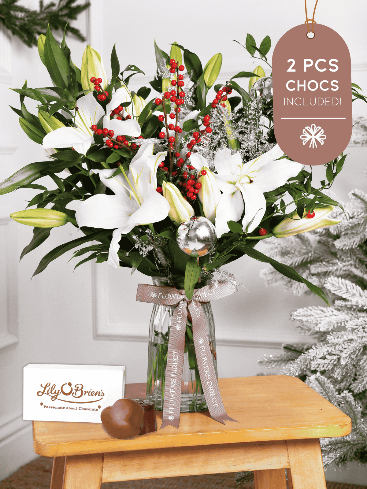 White Lily Christmas - Vase 2 Pcs Chocs included!