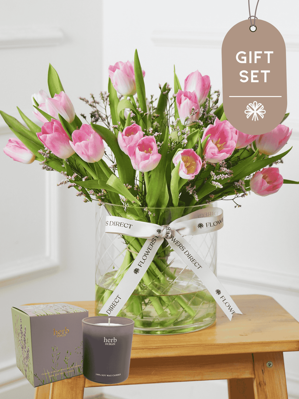 Pink Tulips - Vase Gift Set