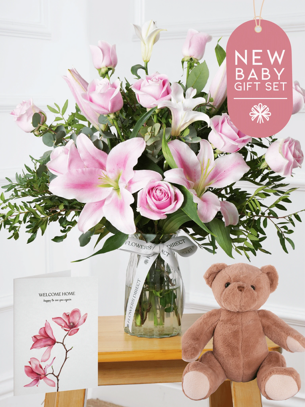 New Baby Pink Roses and Pink Lily - Vase