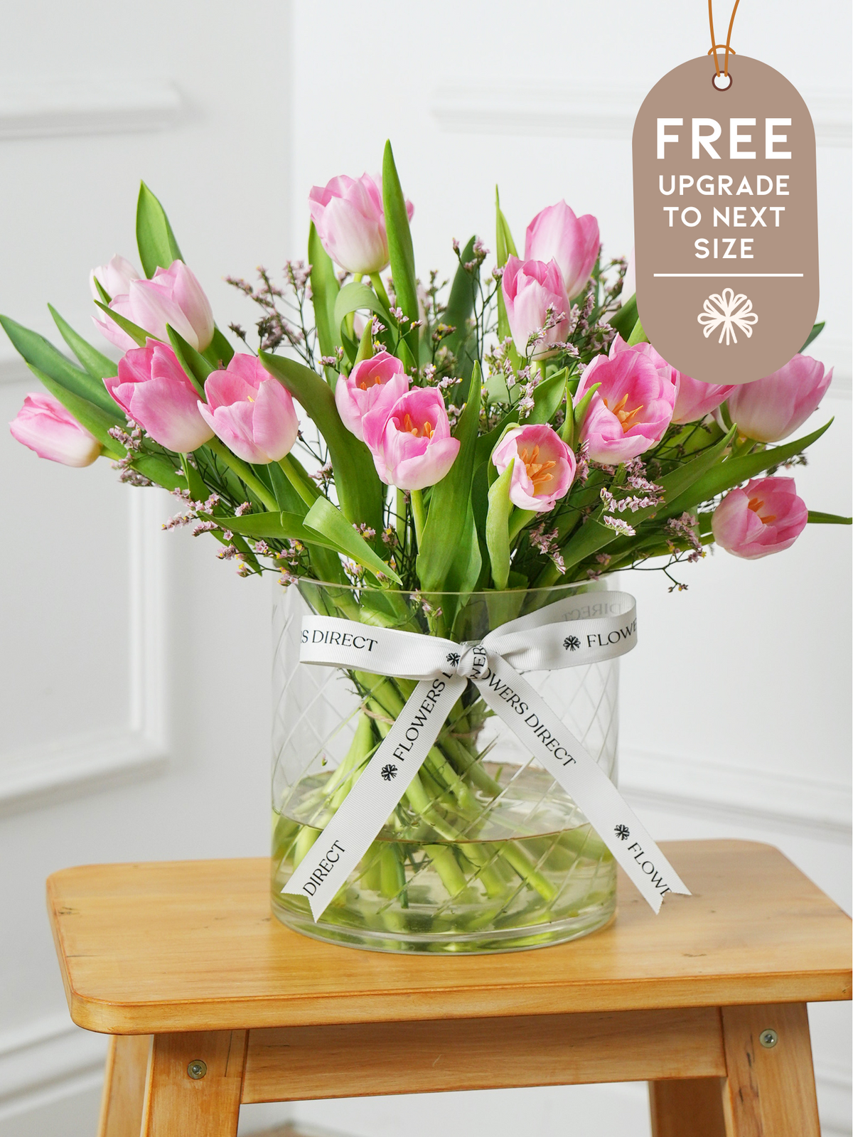 Pink Tulips - Vase with Free Upgrade to Next Size