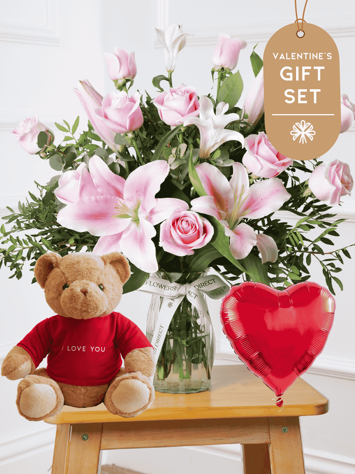 Valentine Pink Roses and Pink Lily - Vase Gift Set