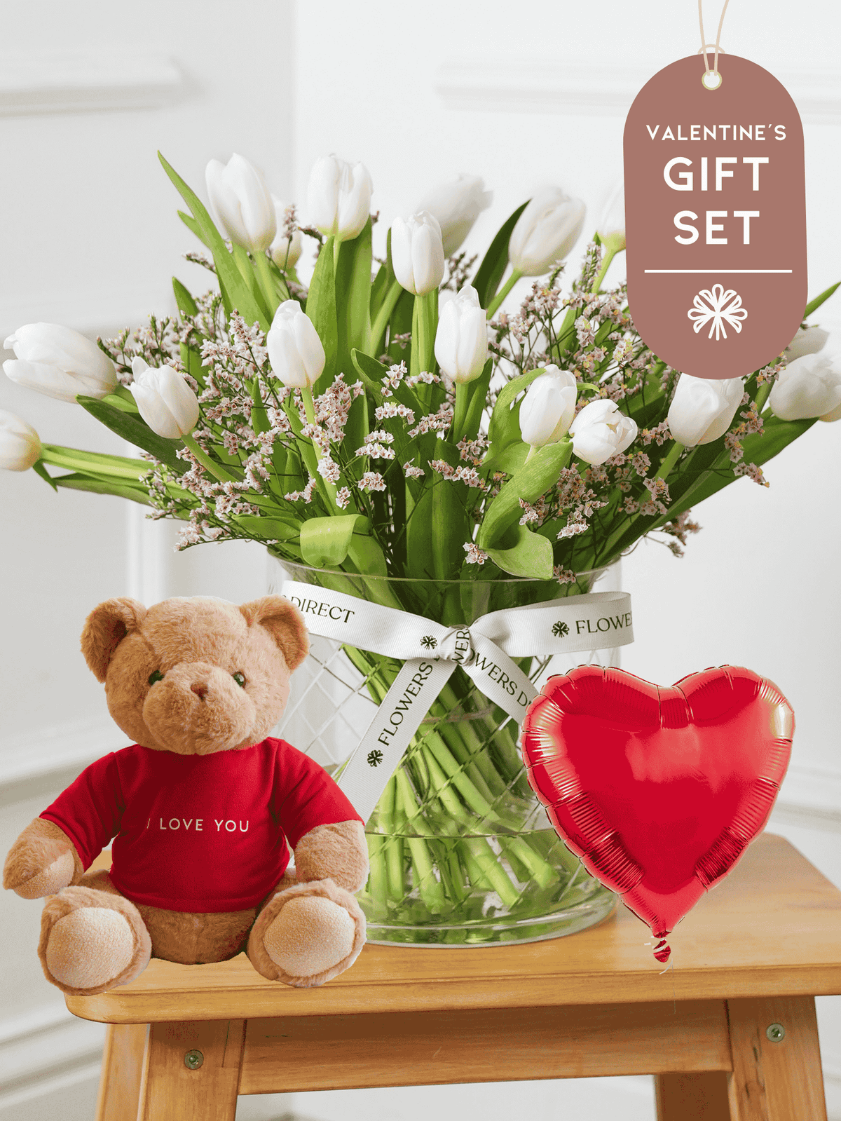 Valentine White Tulips - Vase Gift Set