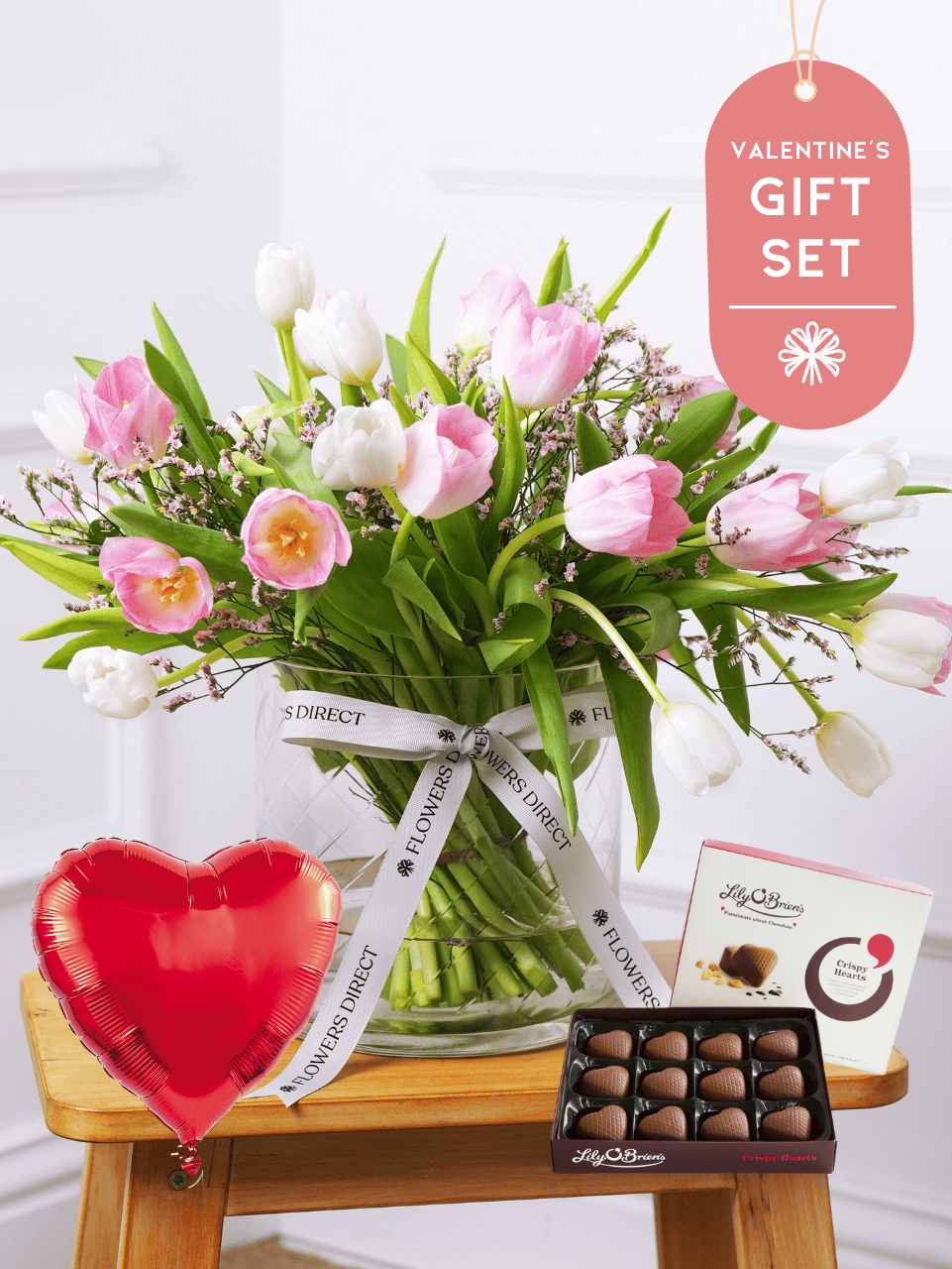 Valentine Mixed Tulips - Vase Gift Set