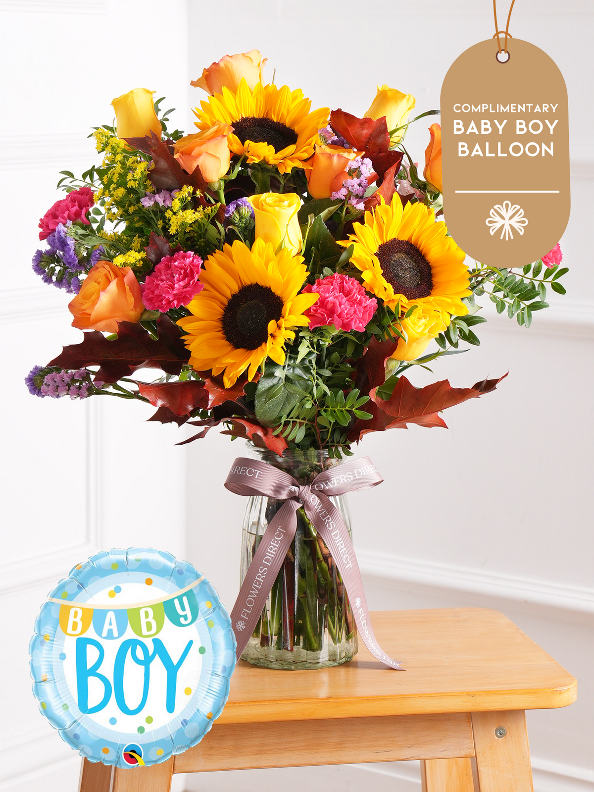 Baby Boy Autumn Charm - Vase (Complimentary Baby Boy Balloon)