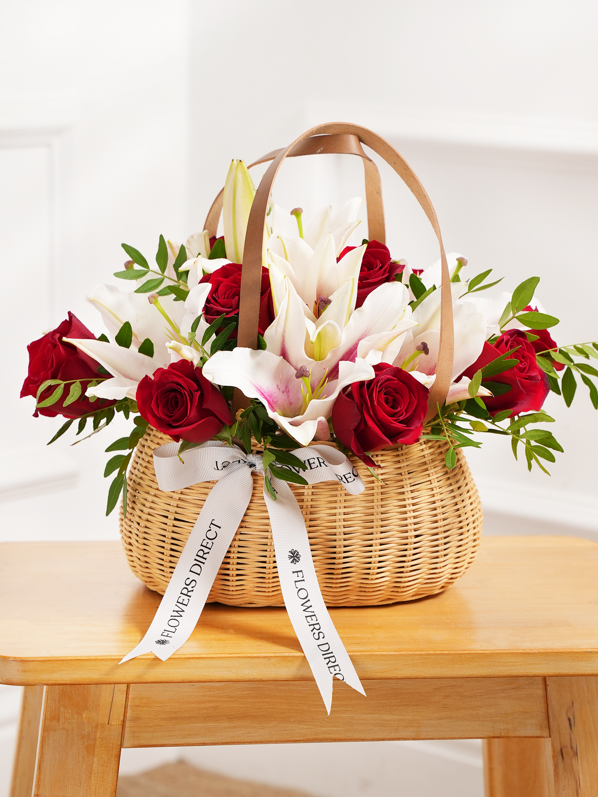 Red Roses and Pink Lily - Basket