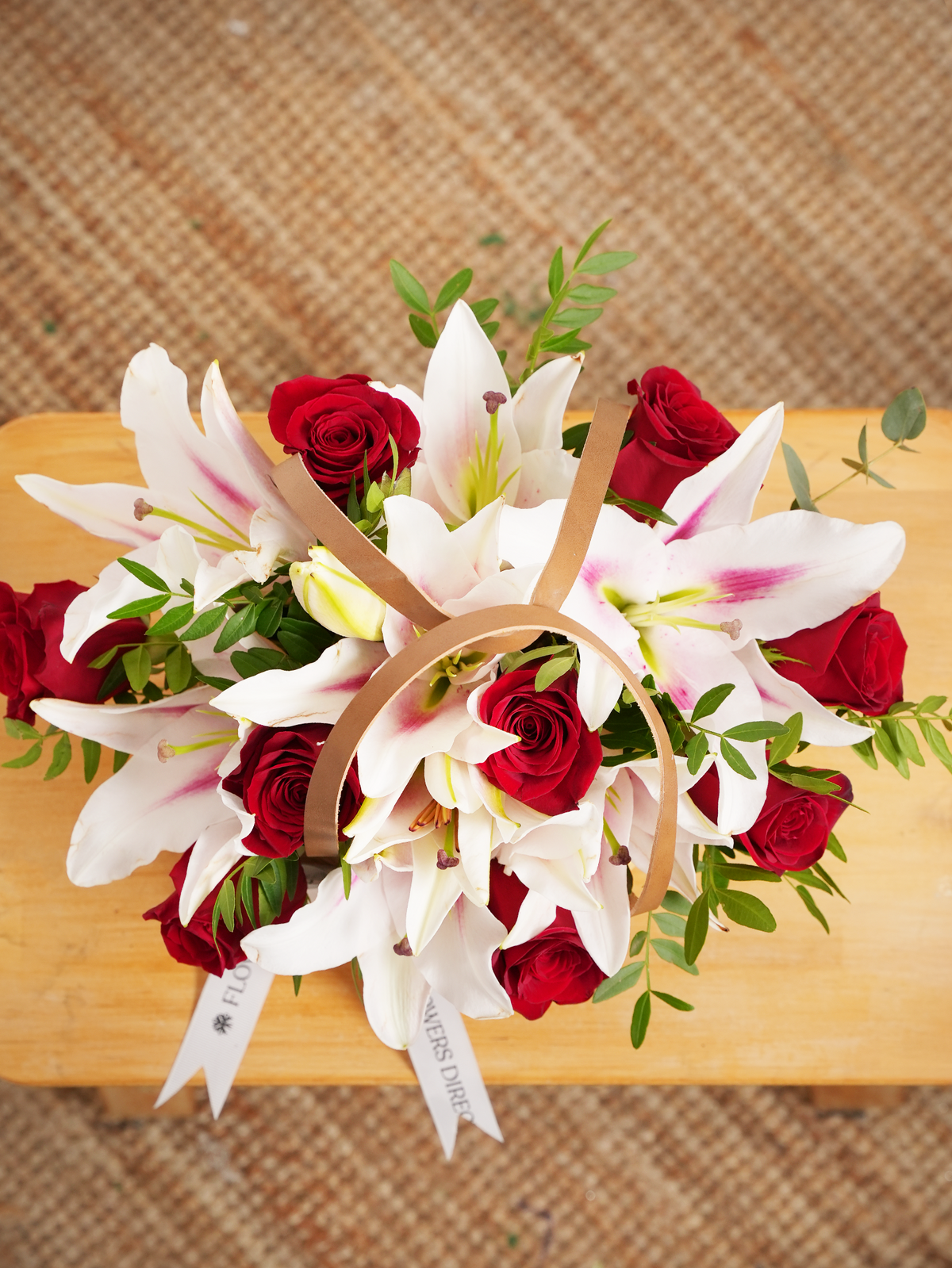 Red Roses and Pink Lily - Basket