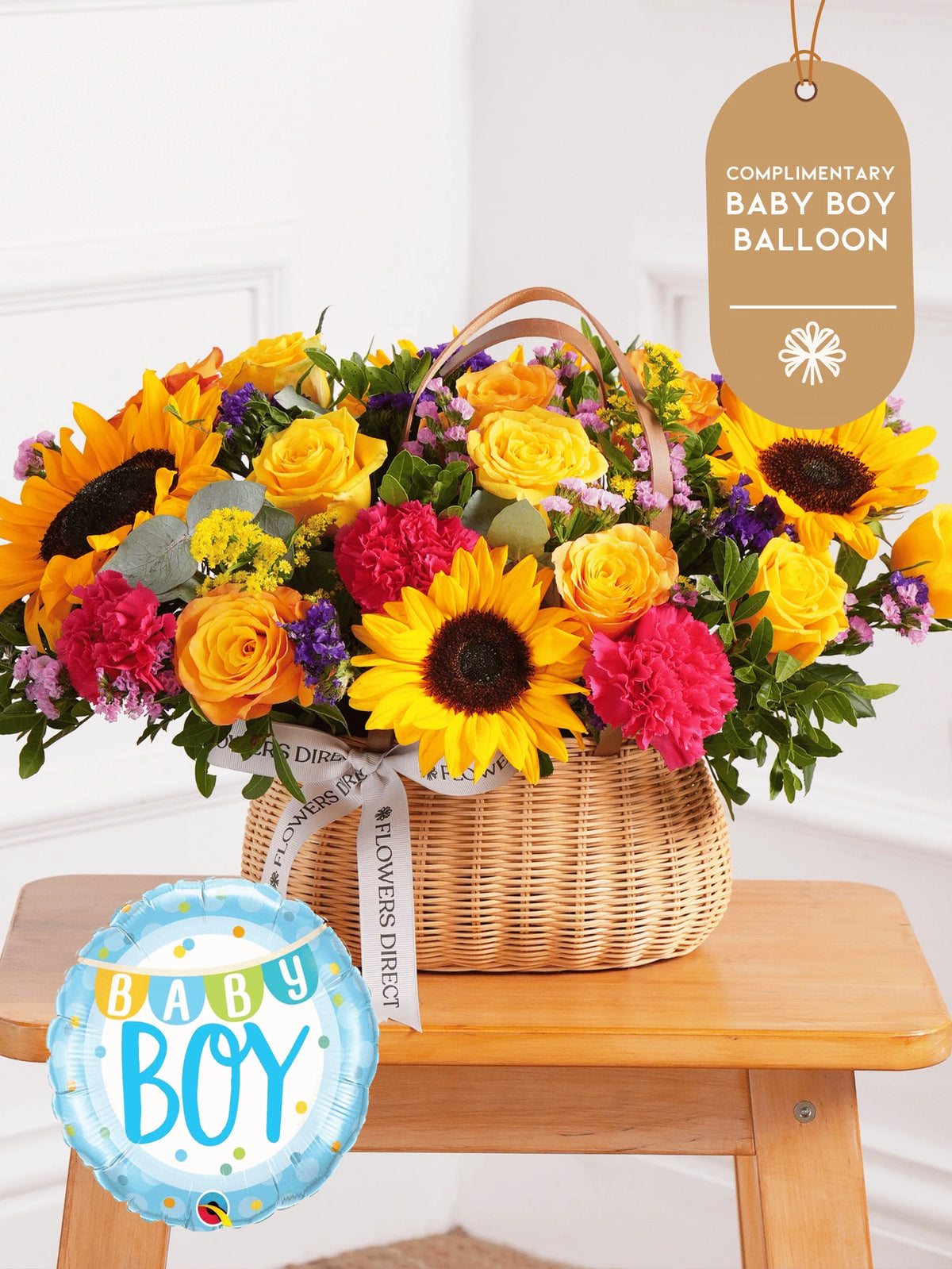 Baby Boy Colour Burst - Basket  (Complimentary Baby Boy Balloon)