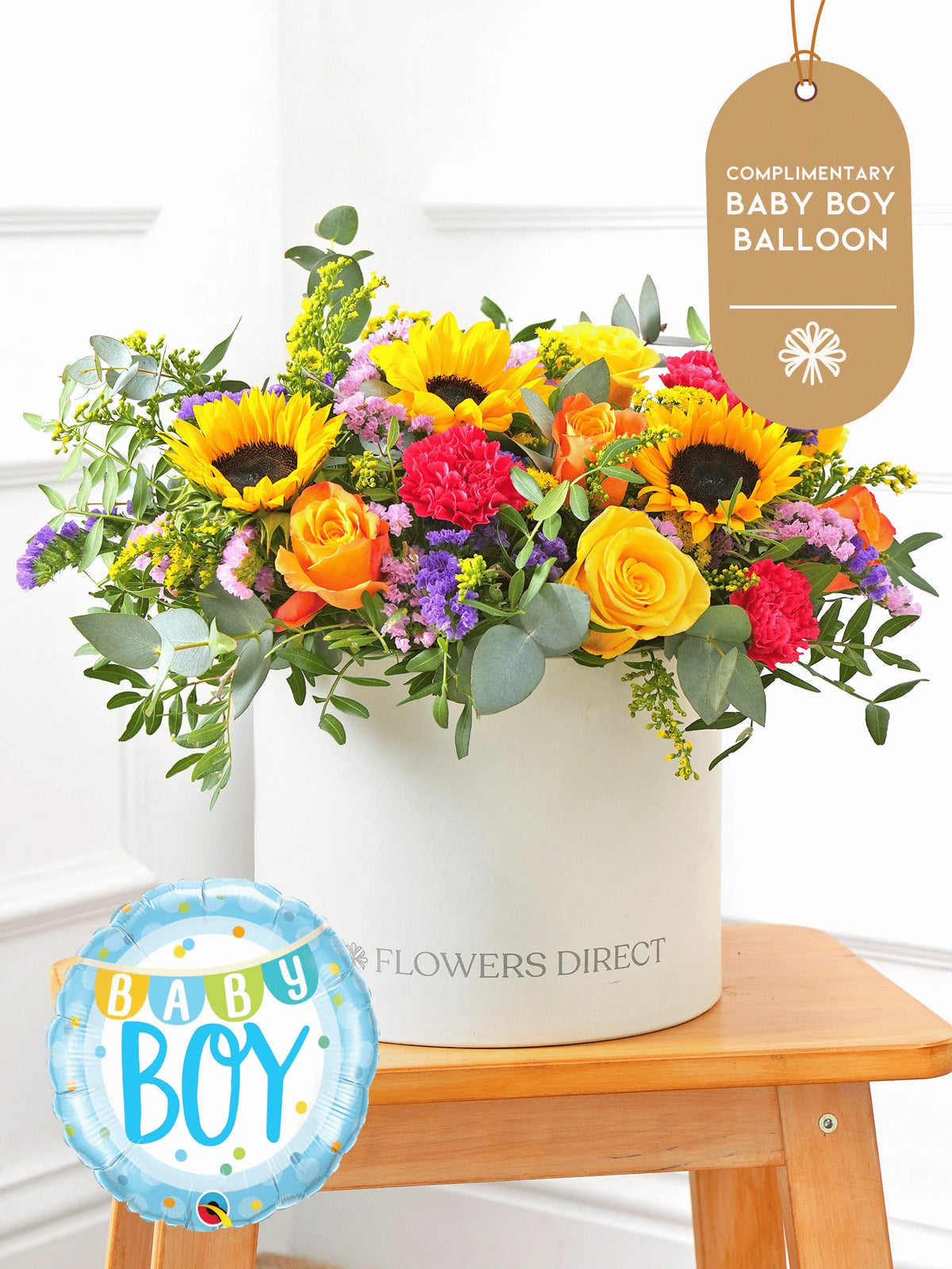 Baby Boy Colour Burst - Hatbox (Complimentary Baby Boy Balloon)