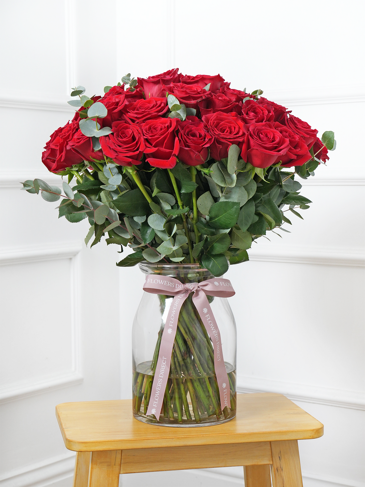 Valentine 50 Long Stem Red Roses - Vase