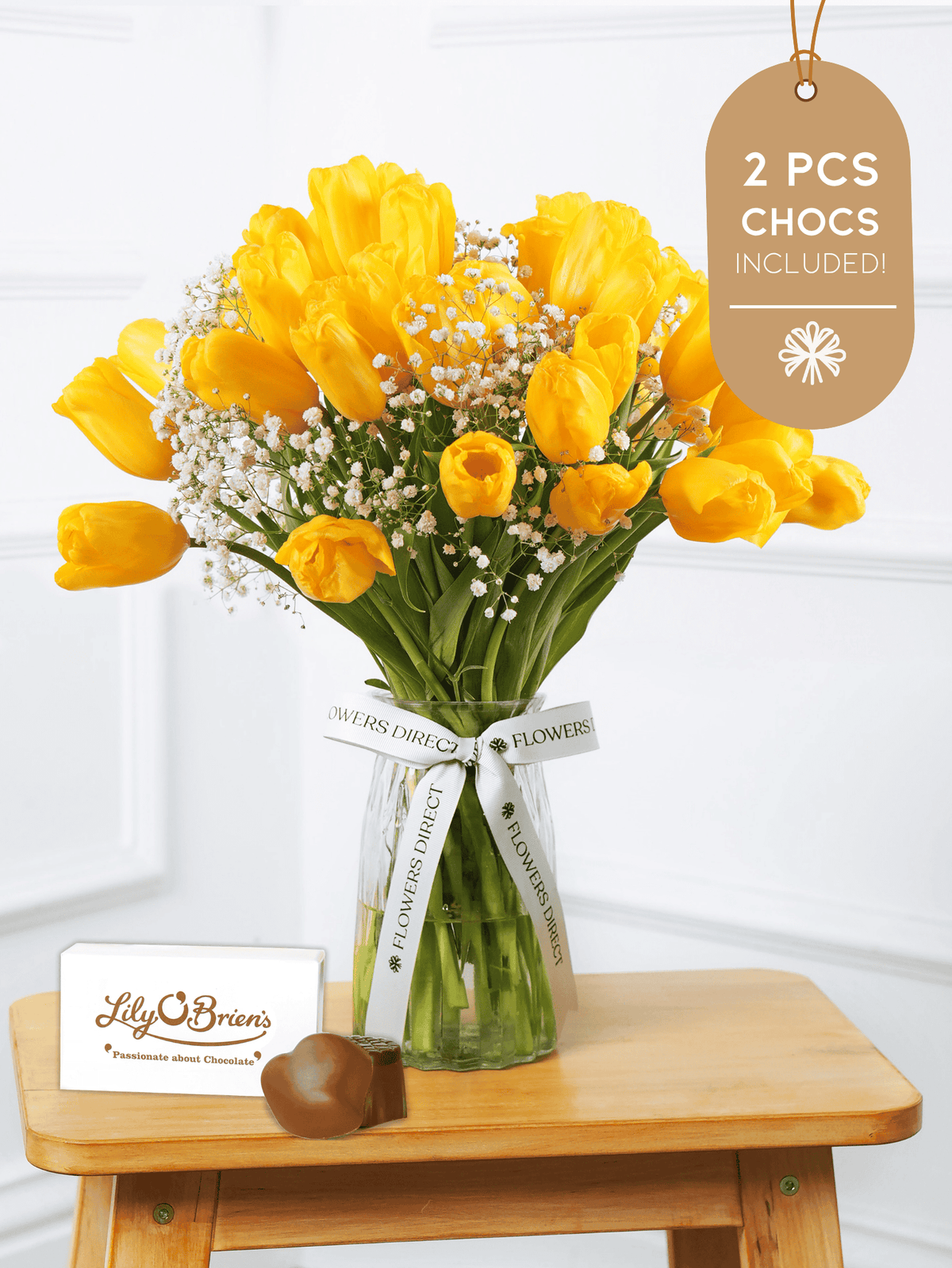 Yellow Tulips Vase 2 Pcs Chocs included!