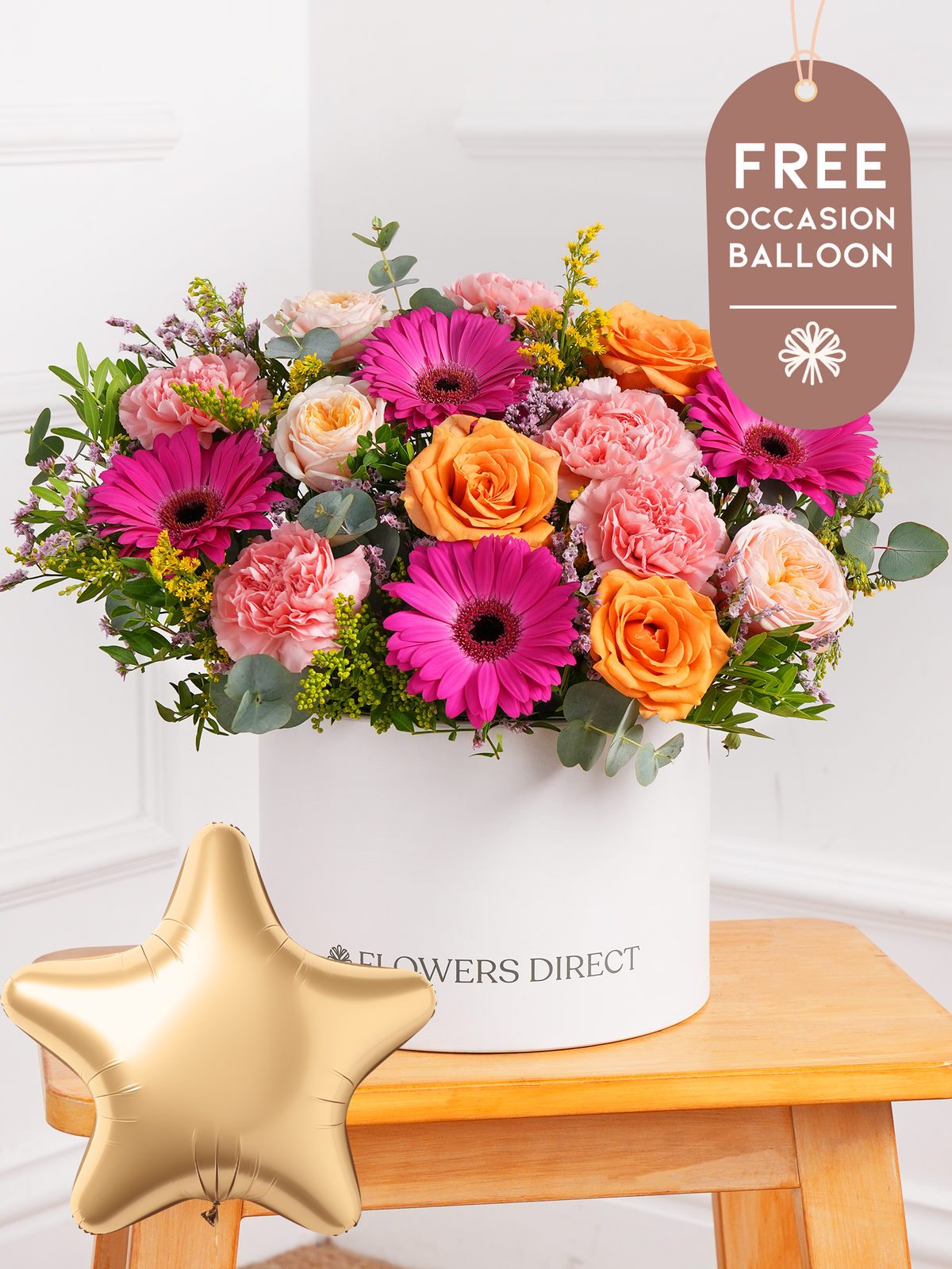 Coral Charm Hatbox with Free Balloon to Match the Occasion
