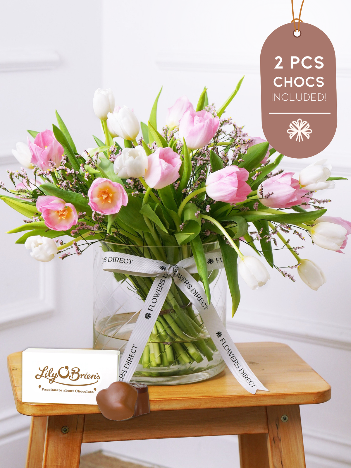 Mixed Tulips Vase 2 pcs Chocs Included!