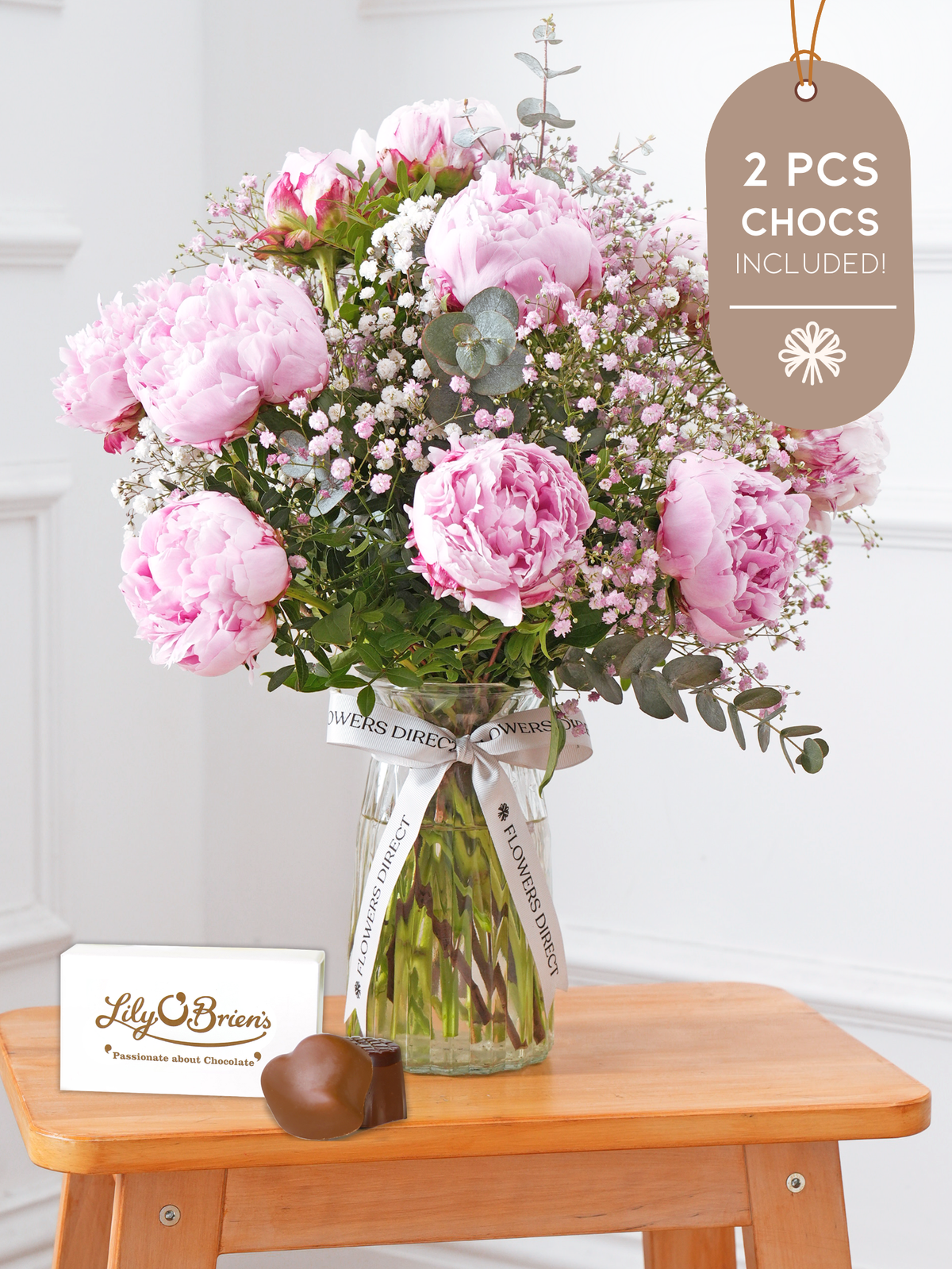 Pink Peony Vase 2pcs Chocs inlcuded!