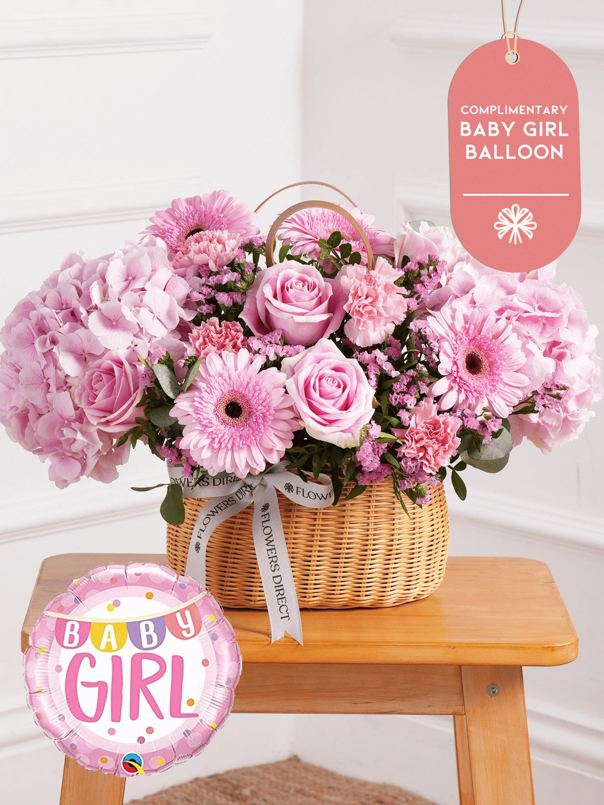 Baby Girl Sweetheart - Basket (Complimentary Baby Girl Balloon)