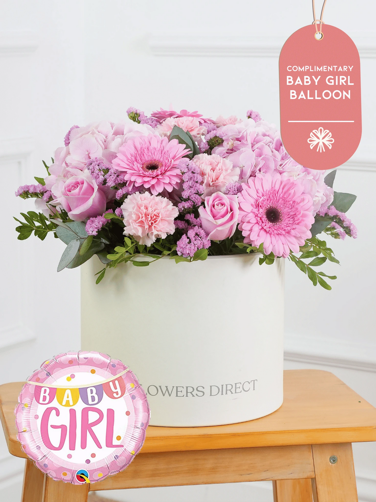 Baby Girl Sweetheart - Hatbox (Complimentary Baby Girl Balloon)