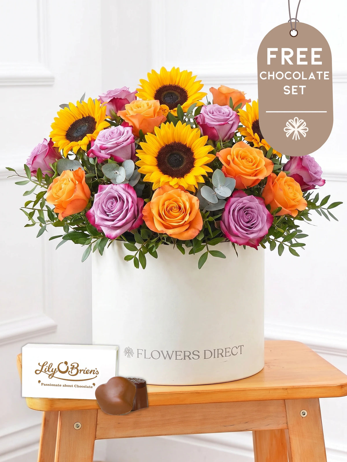 Sunflower Hatbox with Free Chocolate Set