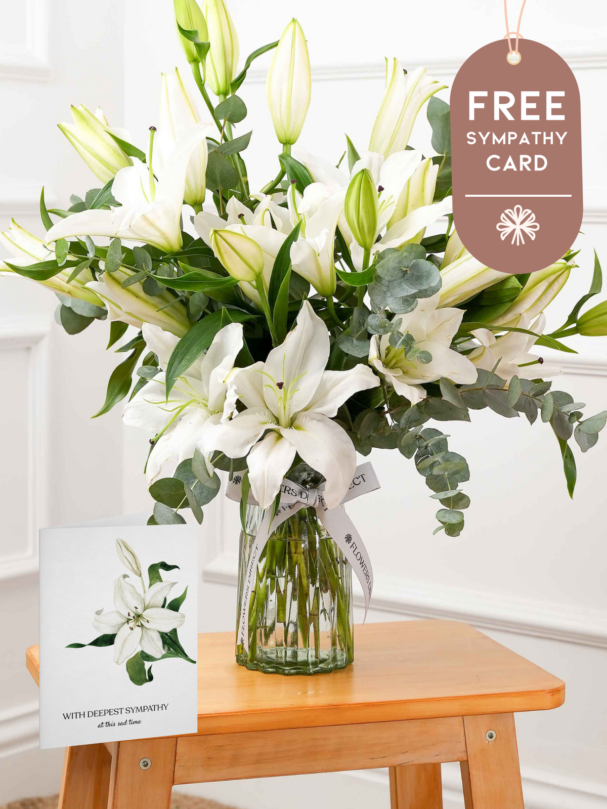 Sympathy White Lily - Vase with Free Sympathy card