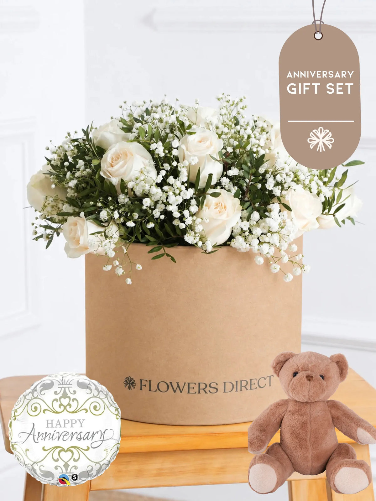 Anniversary White Roses - Hatbox Gift Set