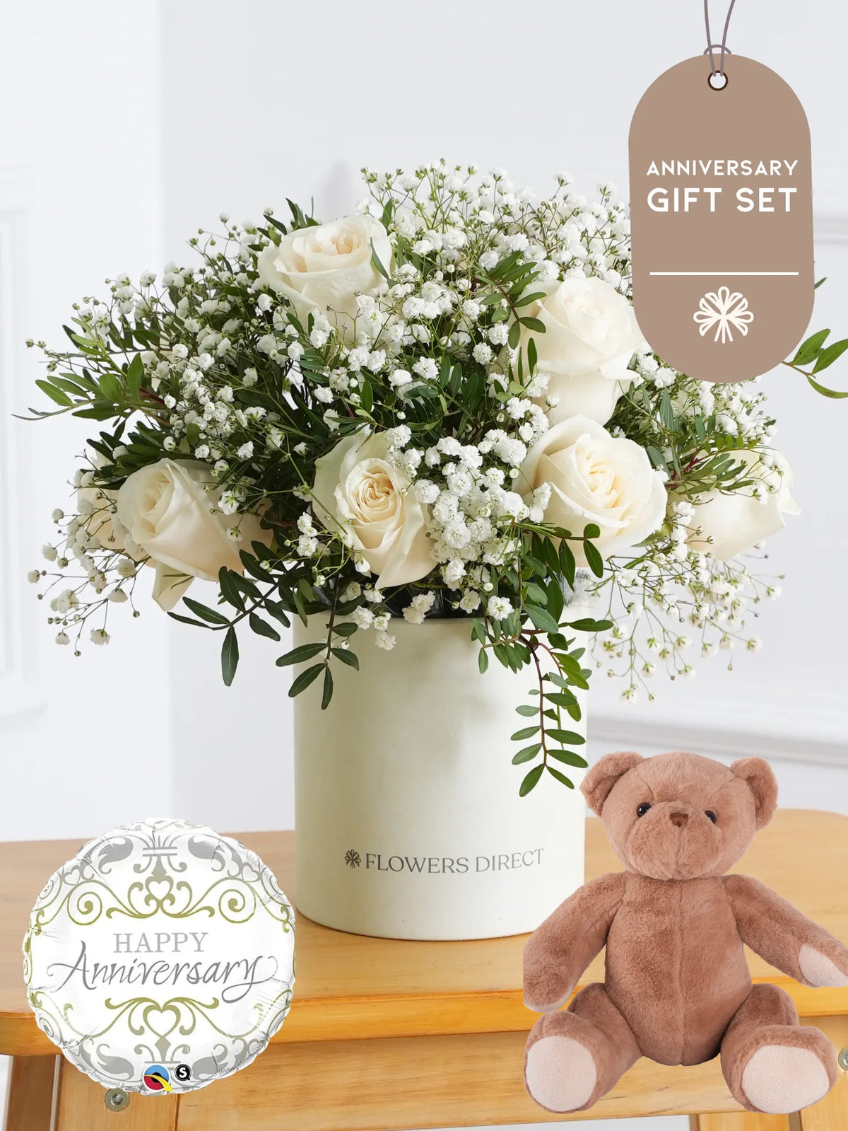 Anniversary White Roses - Hatbox Gift Set