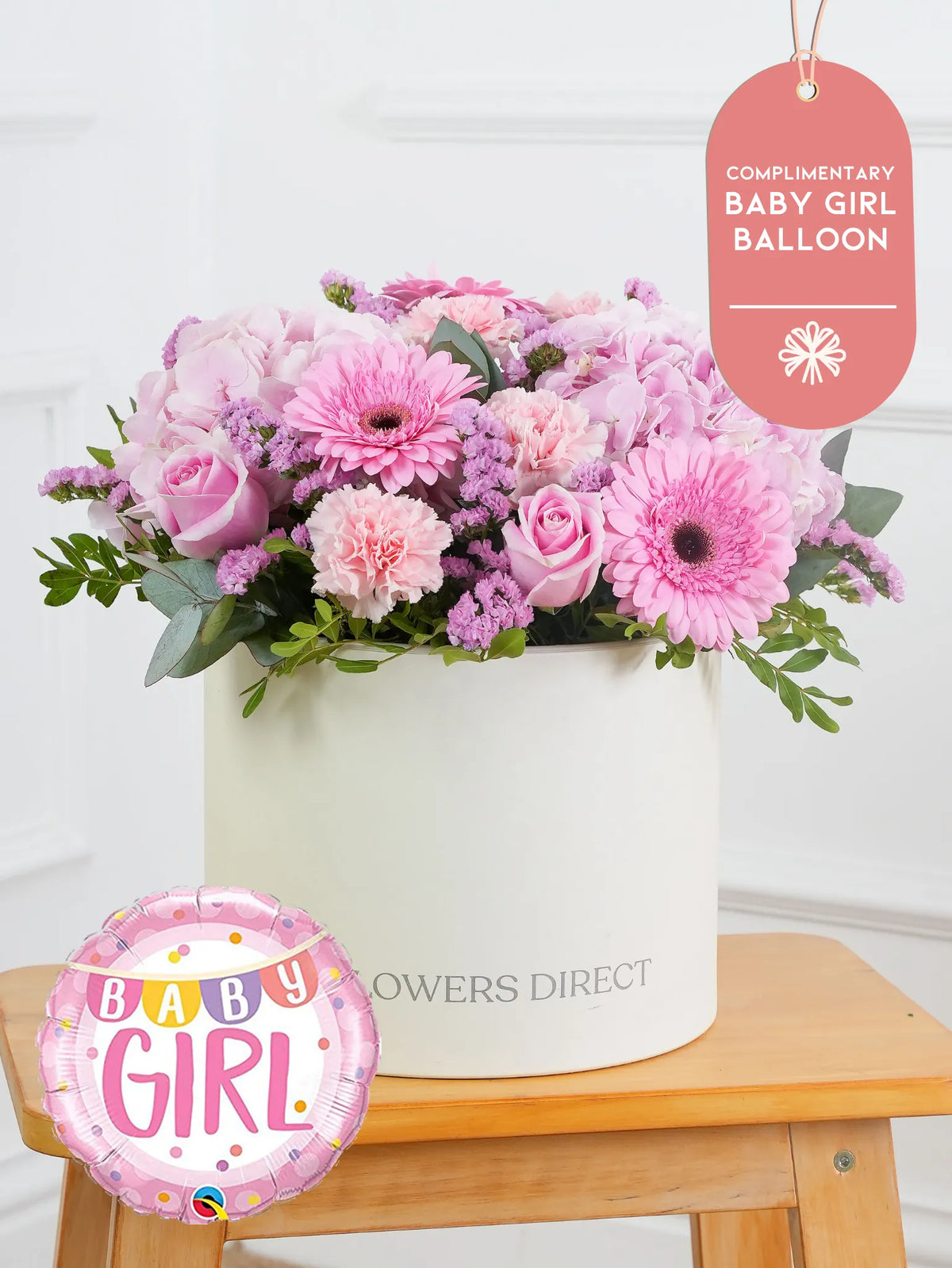Baby Girl Sweetheart - Hatbox (Complimentary Baby Girl Balloon)