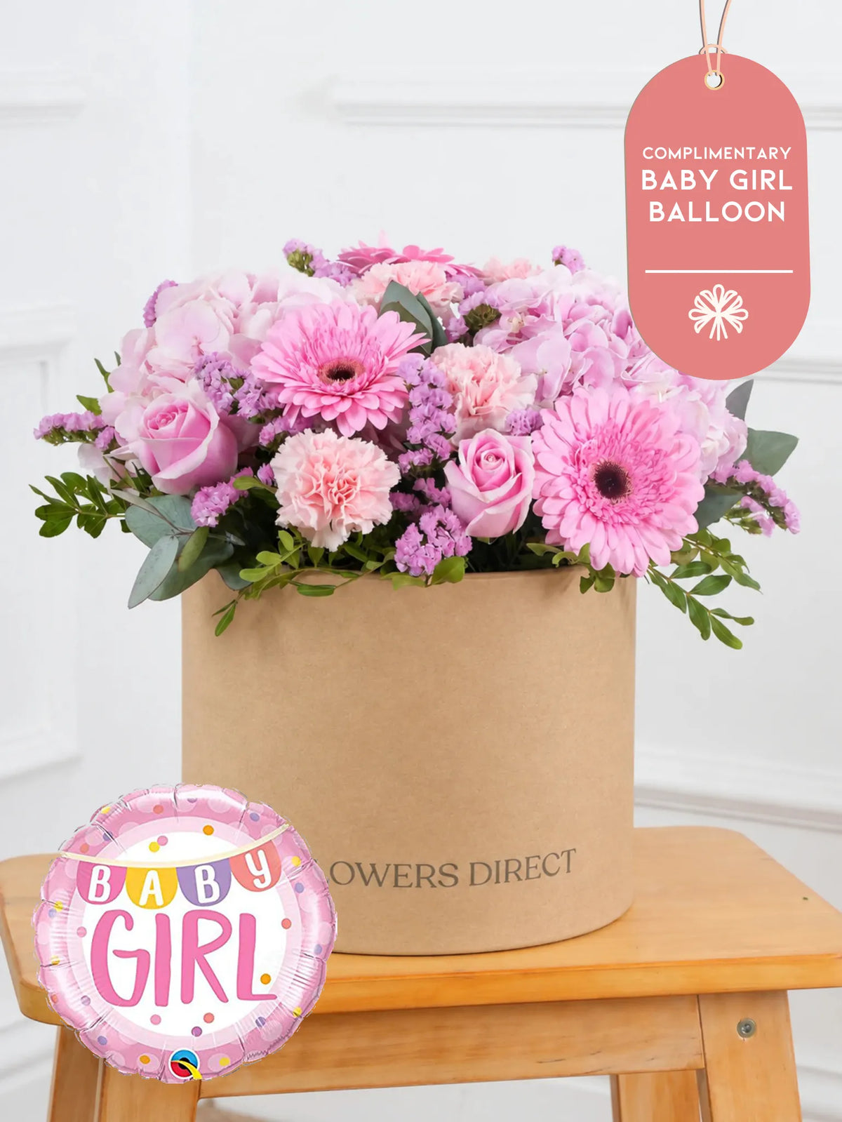 Baby Girl Sweetheart - Hatbox (Complimentary Baby Girl Balloon)