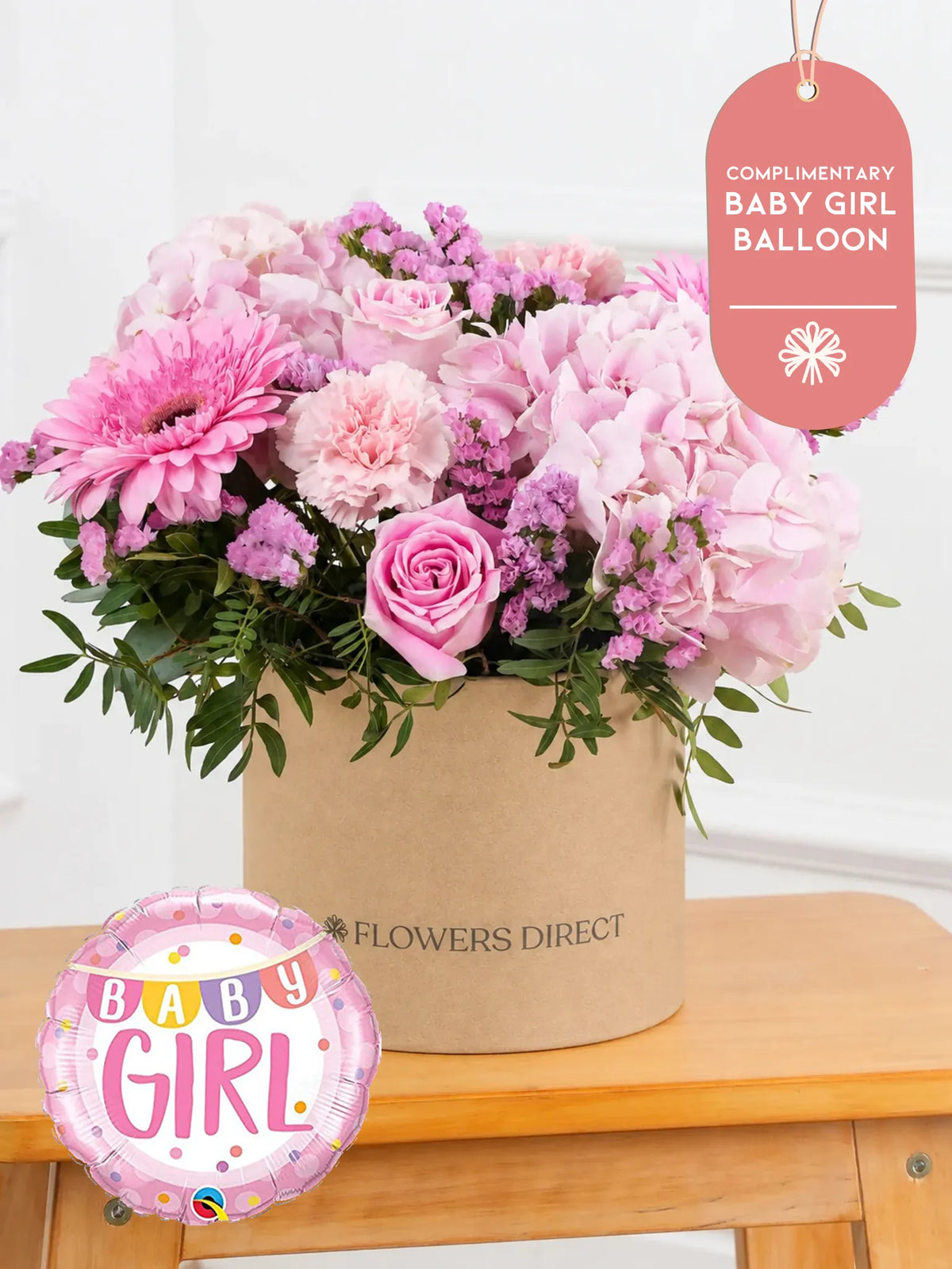 Baby Girl Sweetheart - Hatbox (Complimentary Baby Girl Balloon)