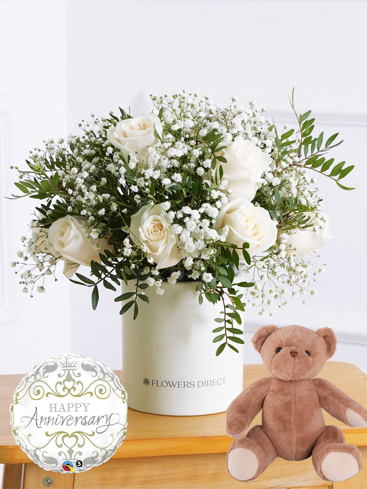 Anniversary White Roses - Hatbox Gift Set