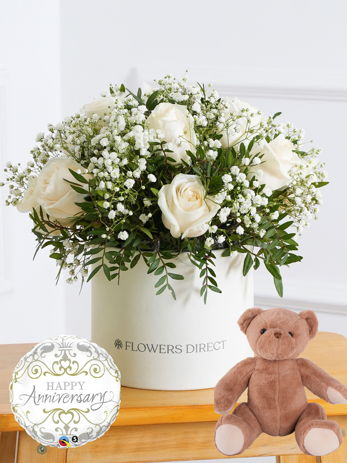 Anniversary White Roses - Hatbox Gift Set