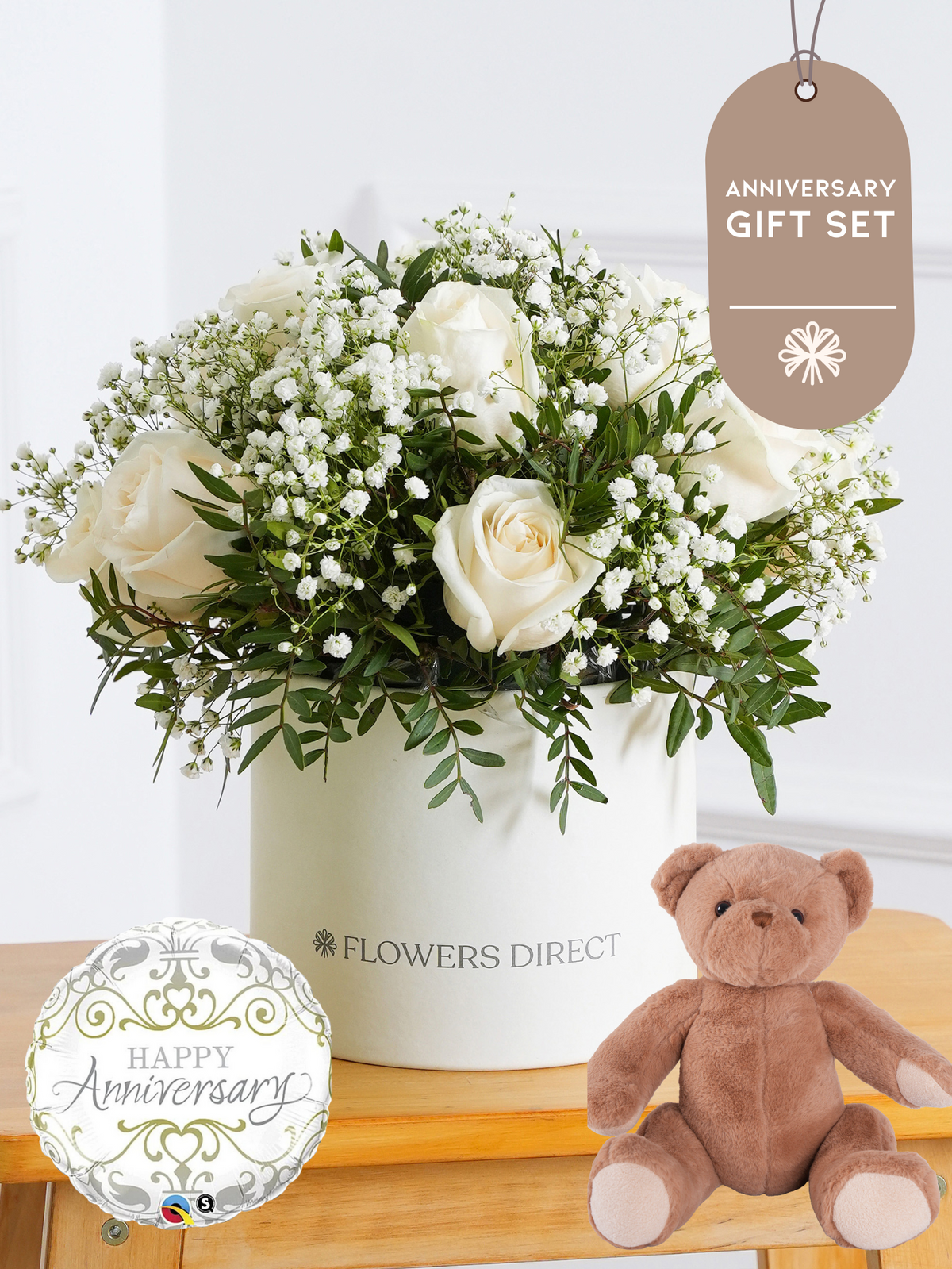 Anniversary White Roses - Hatbox Gift Set