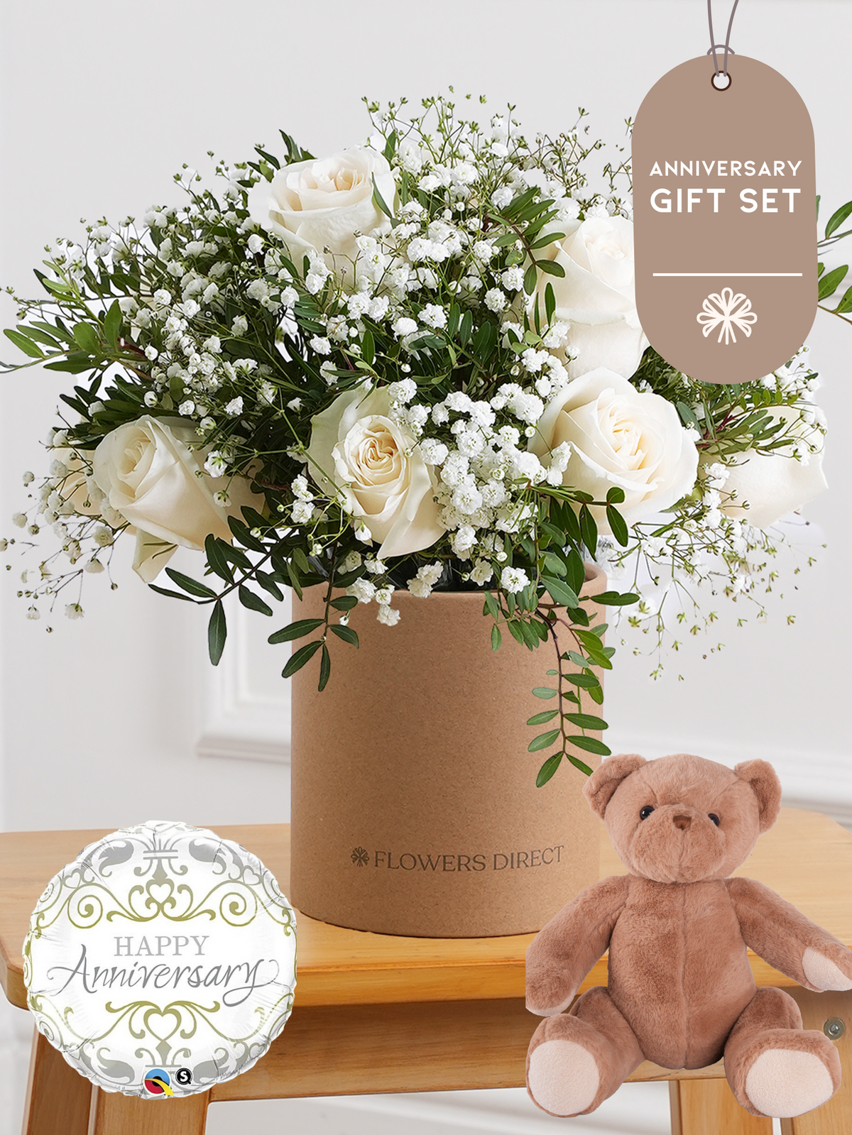 Anniversary White Roses - Hatbox Gift Set