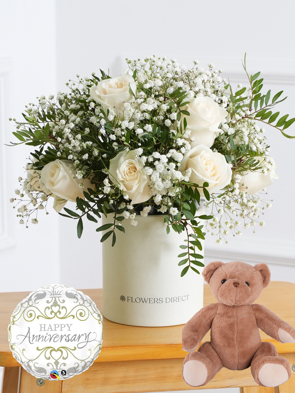 Anniversary White Roses - Hatbox Gift Set