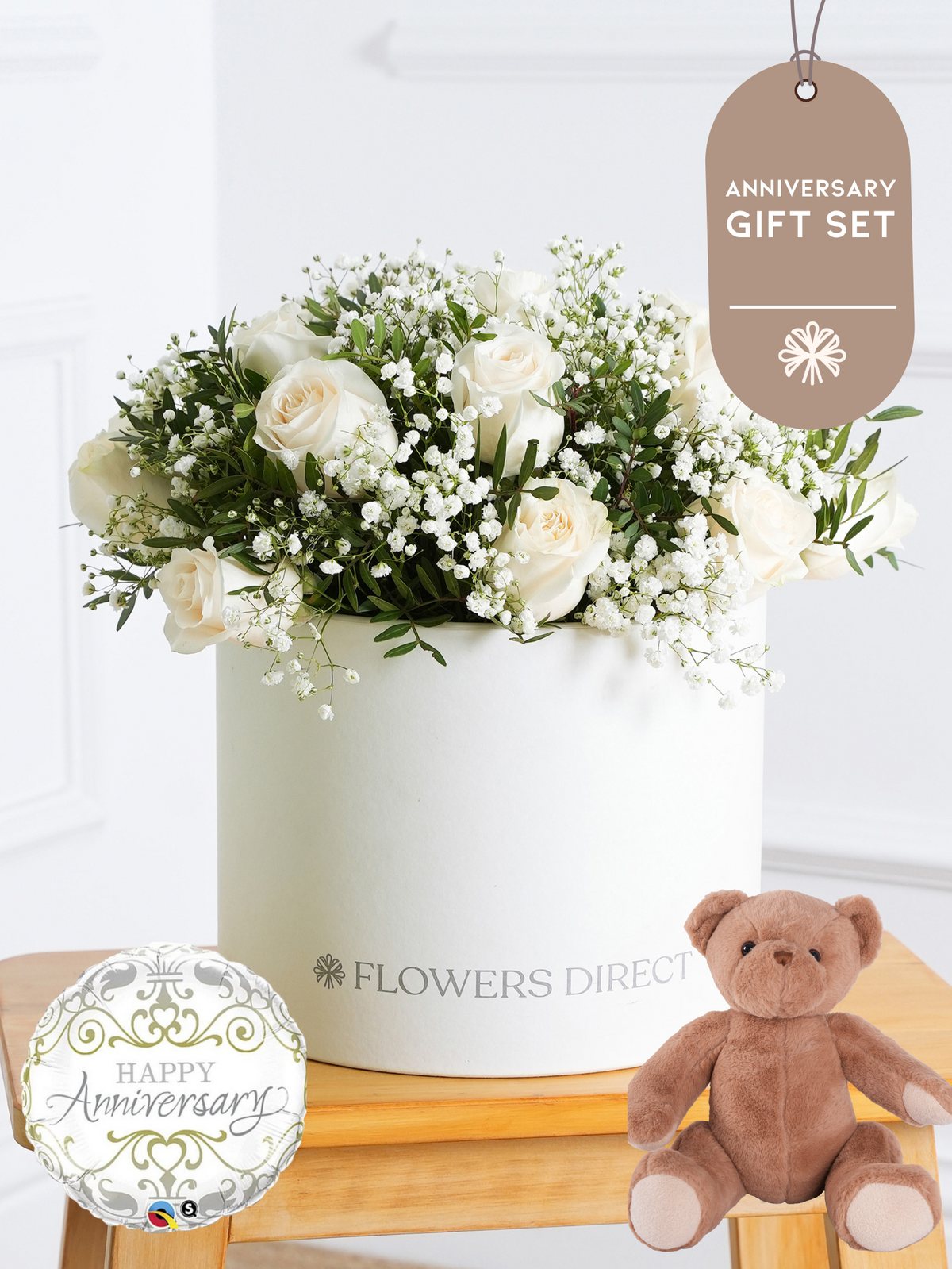 Anniversary White Roses - Hatbox Gift Set