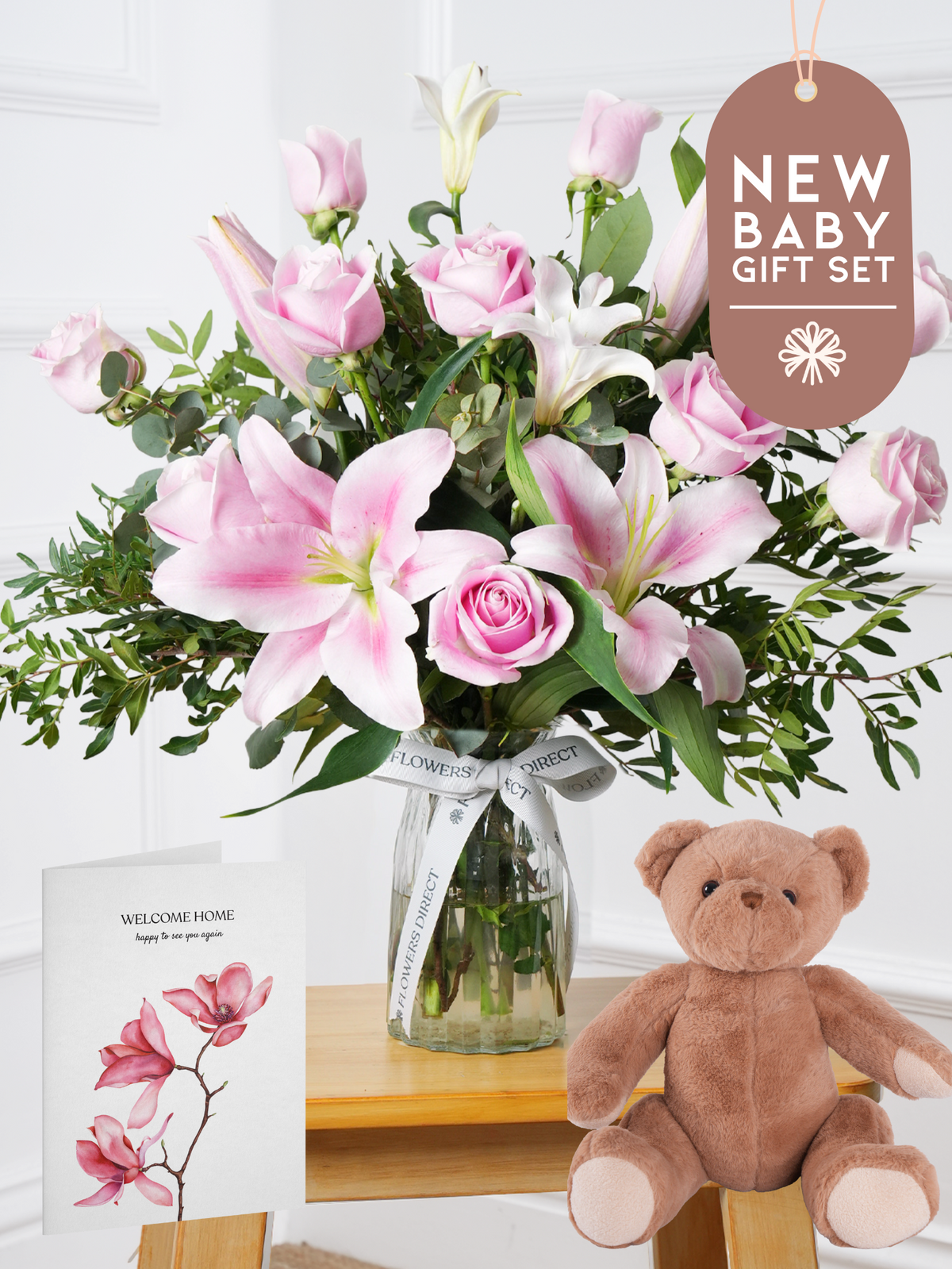 New Baby Pink Roses and Pink Lily - Vase