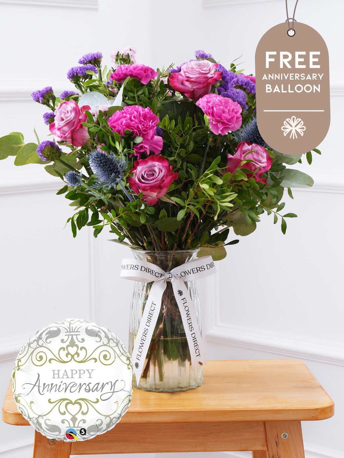 Anniversary Purple Majesty - Vase with Free Anniversary Balloon