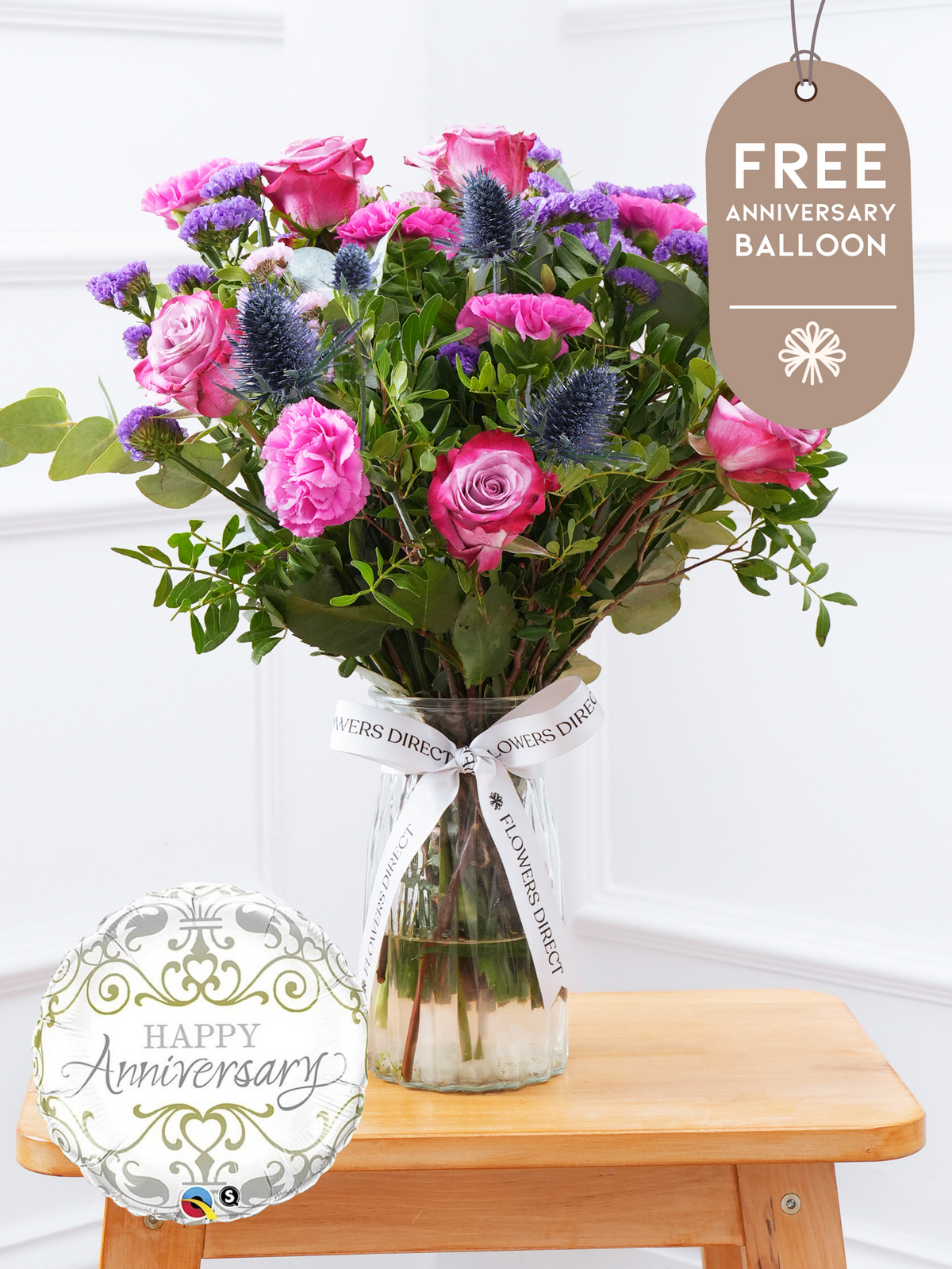 Anniversary Purple Majesty - Vase with Free Anniversary Balloon