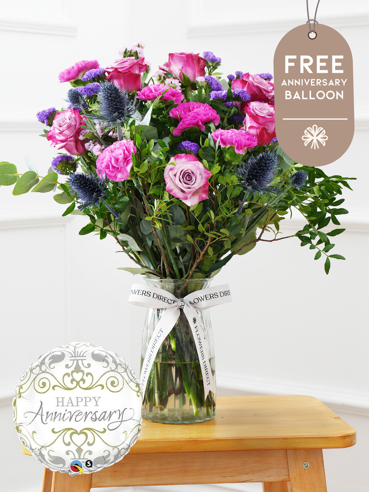 Anniversary Purple Majesty - Vase with Free Anniversary Balloon