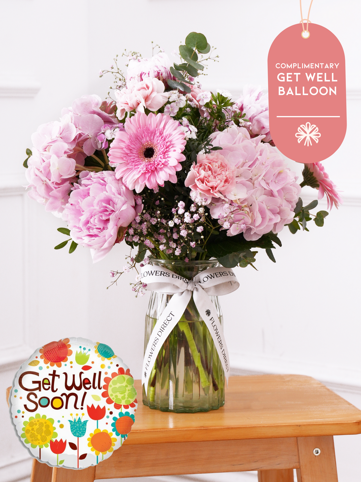 Peony Sweetheart - Vase with Free Get Well Balloon