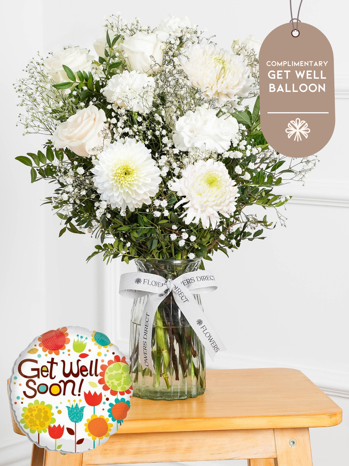 Simply White - Vase with Free Get Well Balloon