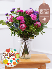 Purple Majesty - Vase with Free Get Well Balloon –  Experience the regal and majestic beauty of our "Purple Majesty" arrangement, featuring luxurious deep...