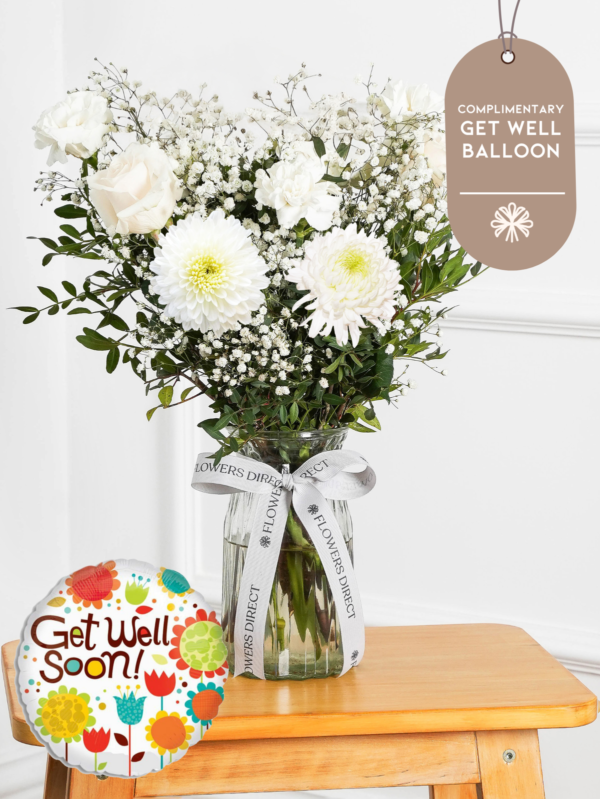 Simply White - Vase with Free Get Well Balloon