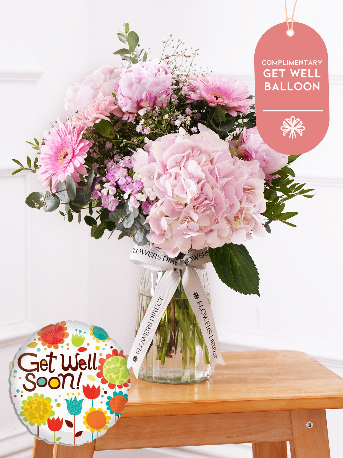 Peony Sweetheart - Vase with Free Get Well Balloon