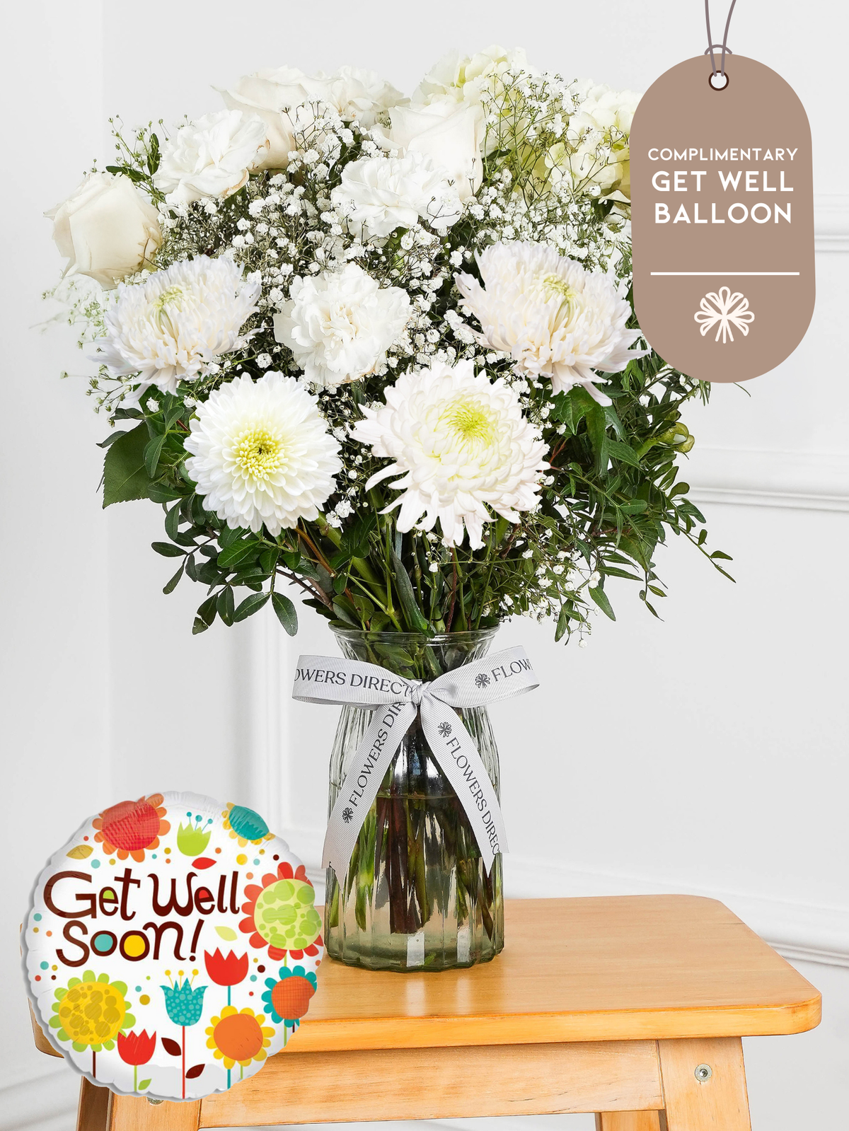 Simply White - Vase with Free Get Well Balloon