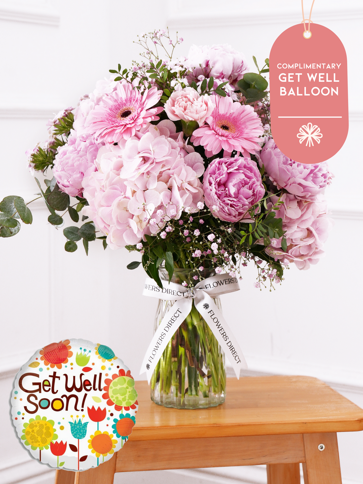 Peony Sweetheart - Vase with Free Get Well Balloon