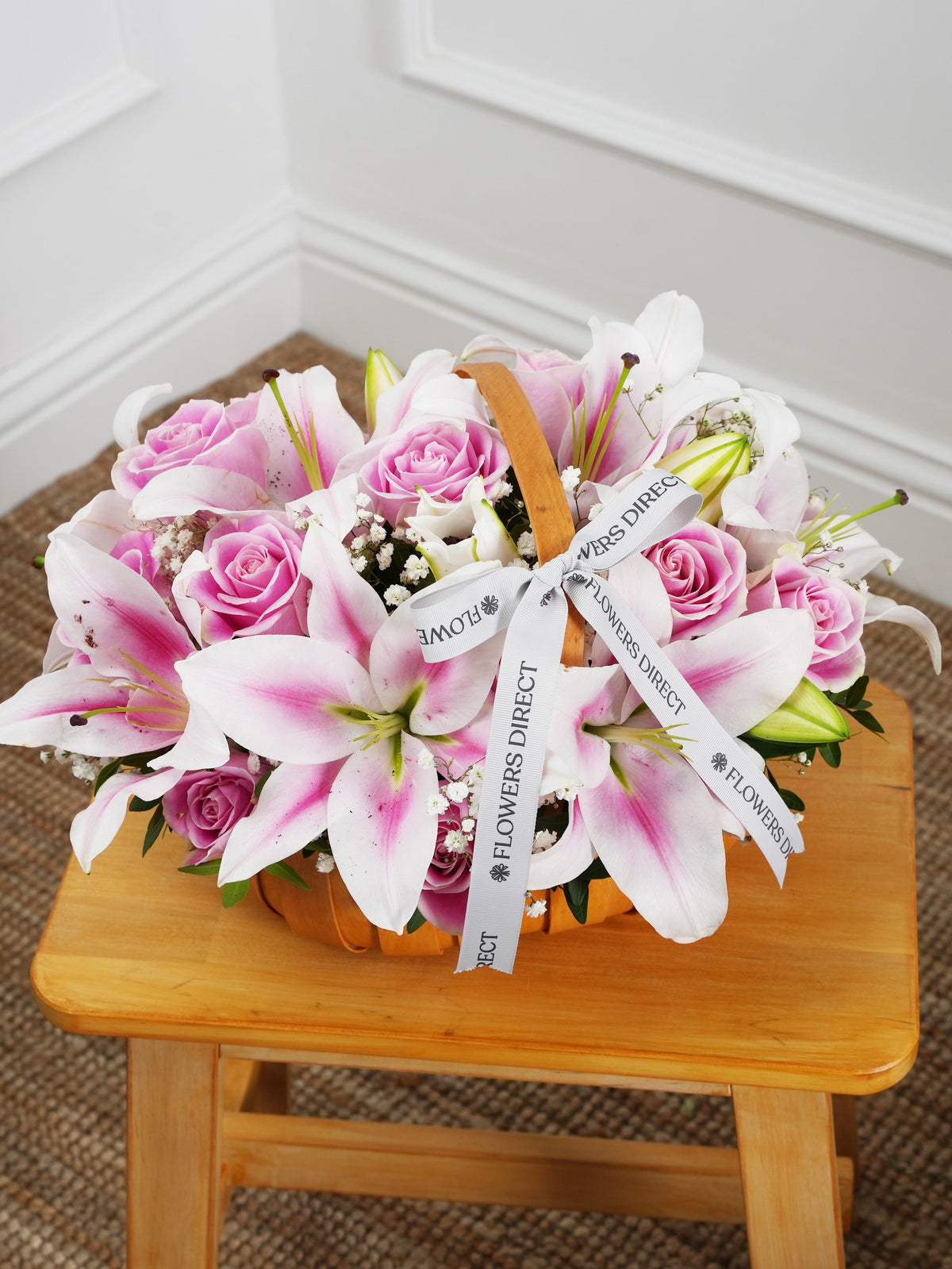 Mother's Day Pink Roses and Pink Lily - Basket