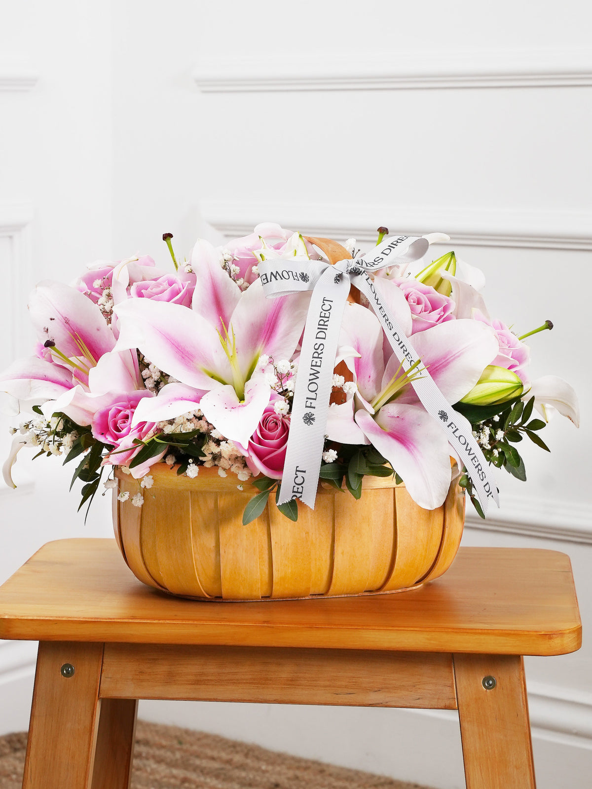 Mother's Day Pink Roses and Pink Lily - Basket